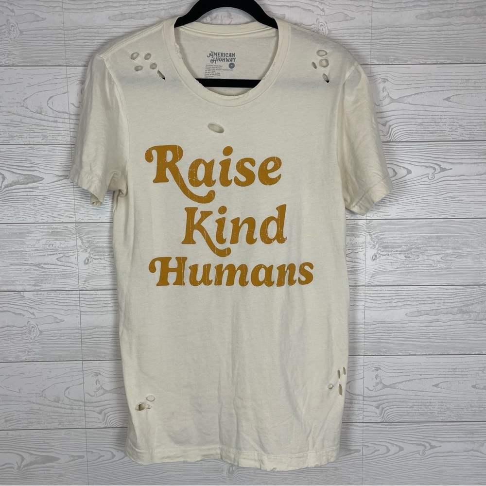 American Highway Distressed Graphic T-Shirt Size Medium Raise Kind Humans